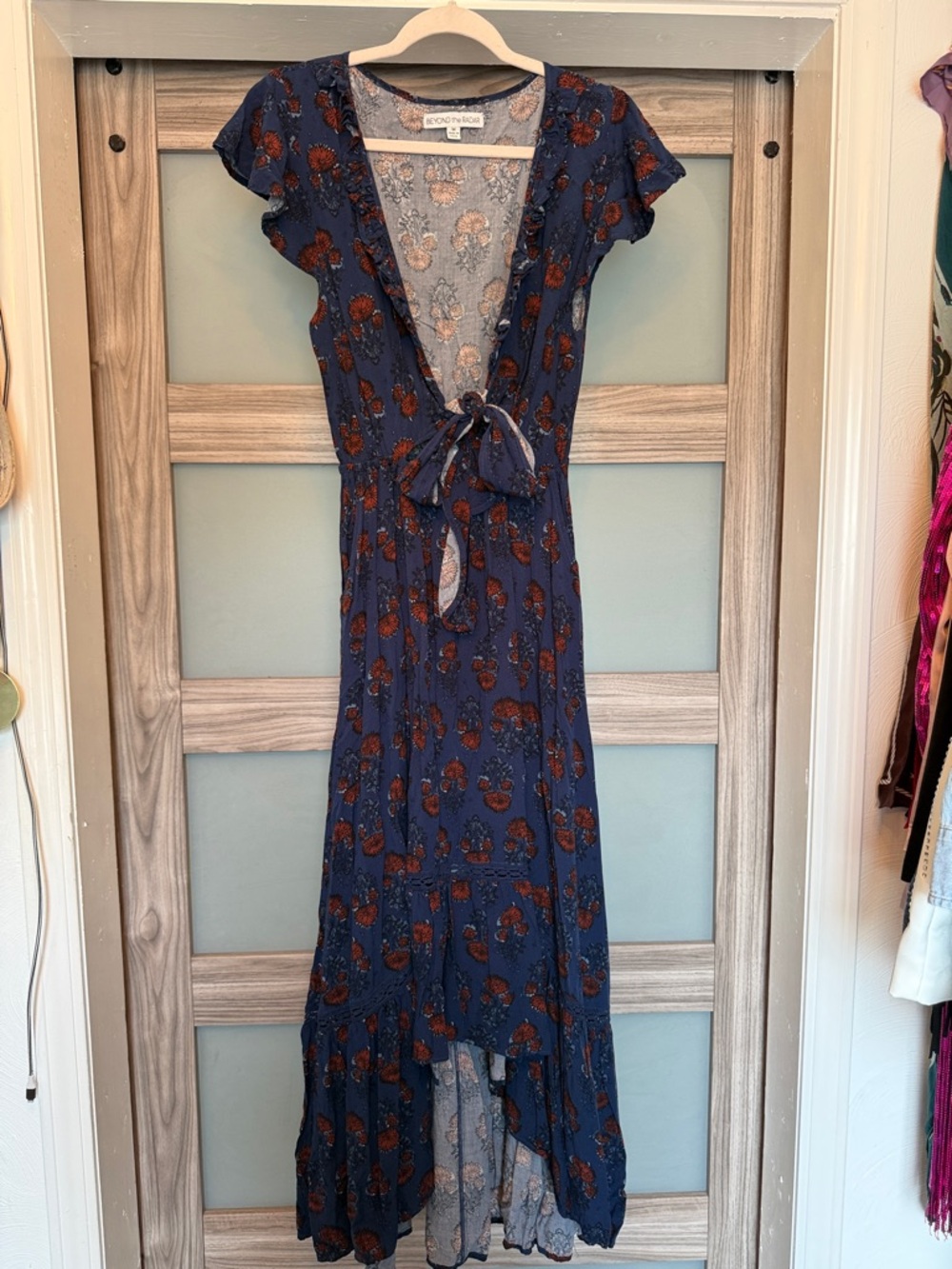 Tie-Front Navy Floral High-Low Dress